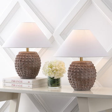 Effie 18.25" Minimalist Scandinavian Ceramic/Iron Hobnail LED Table Lamp